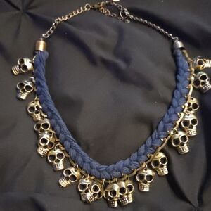 Zara Gold and Navy Skull Necklace